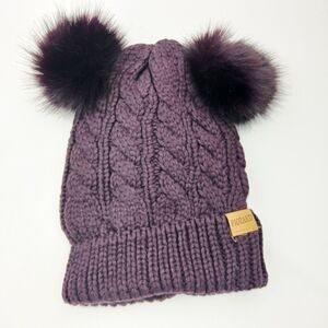 Piozaed Purple Knit Pom-Pom Beanie for Women